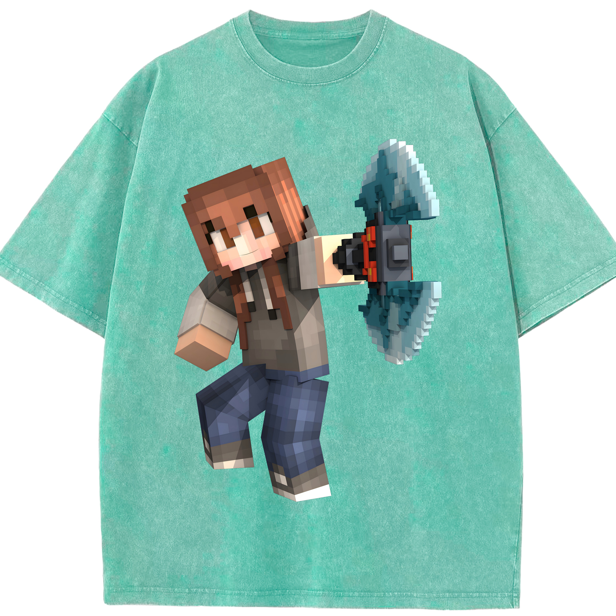 （画像用） マインクラフト ブロックの世界 Minecraft MC Block world 綿100% ヴィンテージ風 半袖Tシャツ（フロントプリント）
